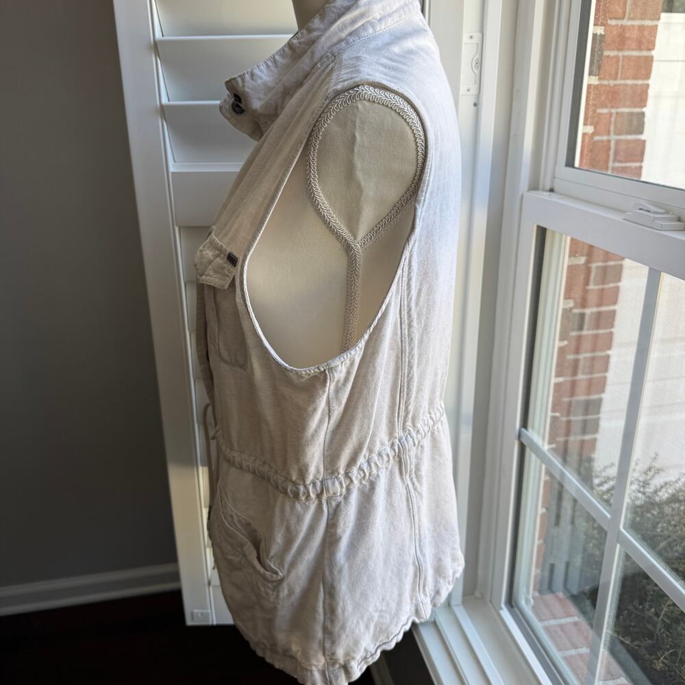 MAX JEANS Beige Oatmeal Linen Blend Cargo Utility Vest Womens Large - Picture 6 of 13